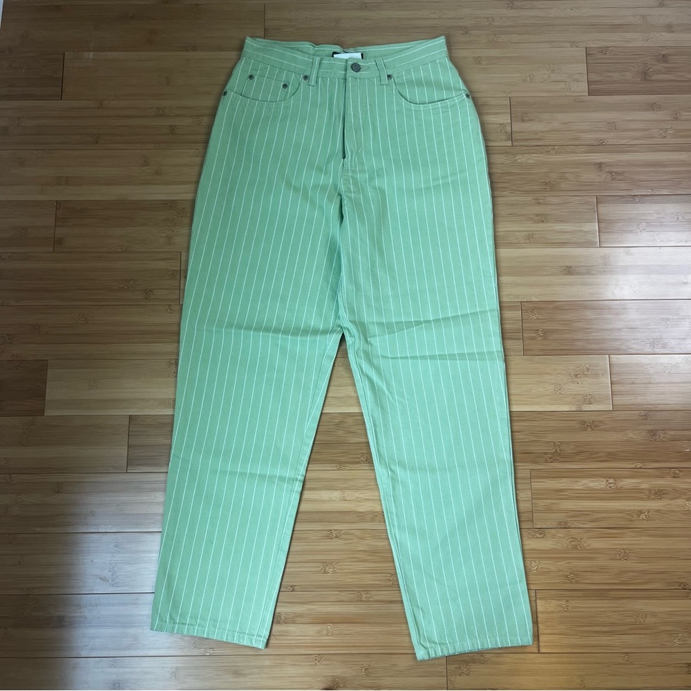 Dead stock NWT Vintage Bill Blass Lime Green and White Striped Jeans - size 8